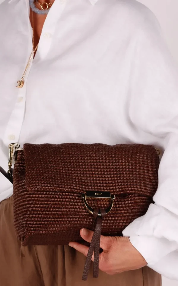 Abro Abro shoulderbag Temi medium raffia bruin
